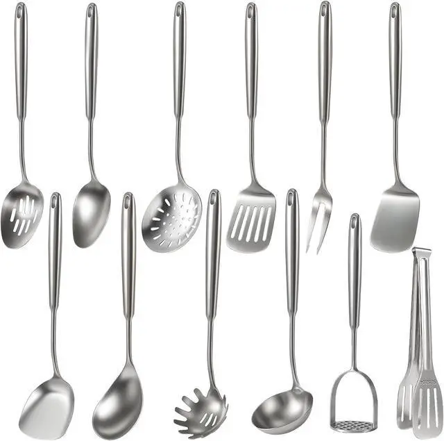 Main image of 12-Piece 304 Stainless Steel Kitchen Utensils Set, Food Grade Rust Resistant Cooking Tools with Spatula Ladle Skimmer Pasta Spoon and More, Ergonomic Hollow Handle Dishwasher Safe Kitchen Accessories