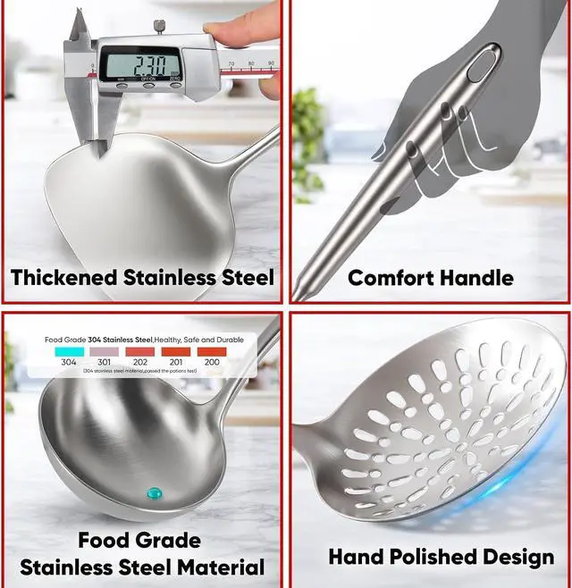 Alt view image 3 of 7 - 12-Piece 304 Stainless Steel Kitchen Utensils Set, Food Grade Rust Resistant Cooking Tools with Spatula Ladle Skimmer Pasta Spoon and More, Ergonomic Hollow Handle Dishwasher Safe Kitchen Accessories