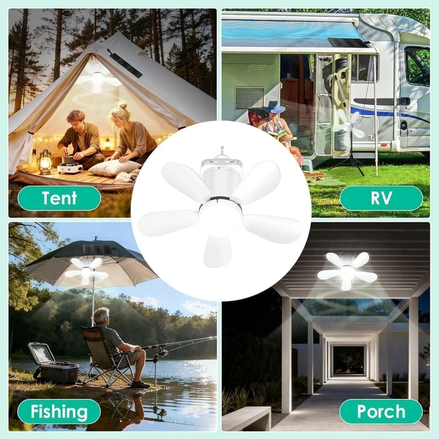 Alt view image 3 of 7 - Solar Foldable Ceiling Fan Light with Remote Control, Portable Wireless Battery Operated Fan with 15W Solar Panel for Camping RV Tent Patio Canopy Gazebo