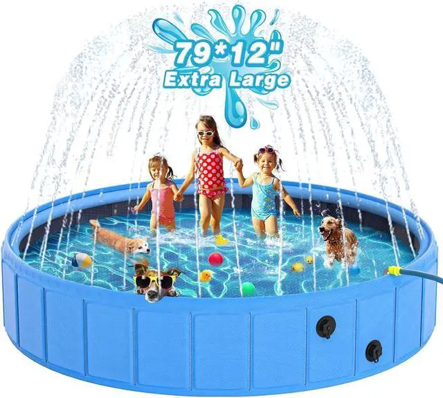 Main image of 79 Inch Large Foldable Dog Pool, 0.55MM PVC 2-in-1 Portable Bathtub & Sprinkler, Heavy Duty Non-Slip Summer Water Toy for Dogs, Cats, Kids