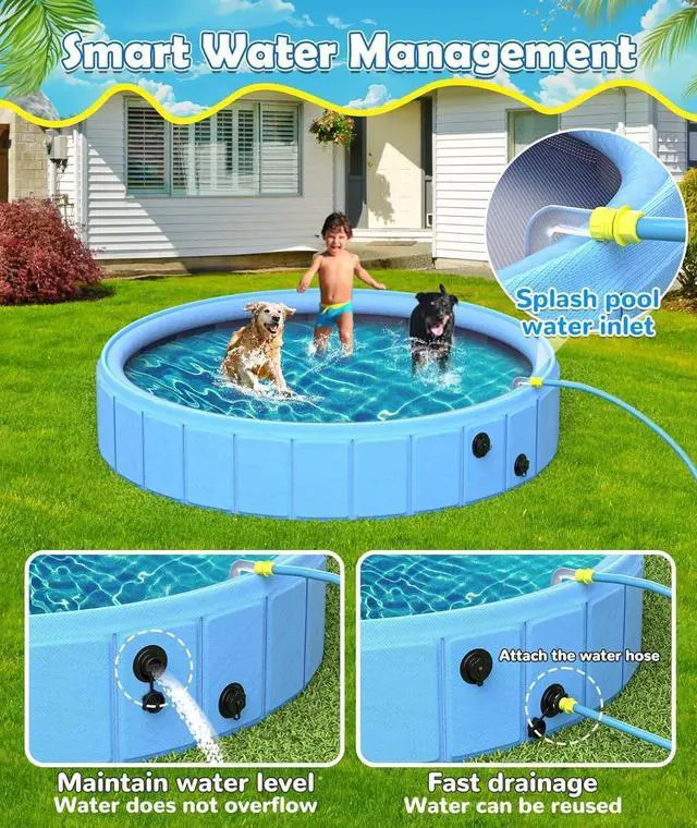 Alt view image 5 of 7 - 79 Inch Large Foldable Dog Pool, 0.55MM PVC 2-in-1 Portable Bathtub & Sprinkler, Heavy Duty Non-Slip Summer Water Toy for Dogs, Cats, Kids