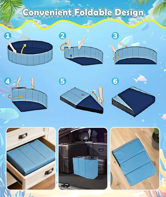Alt view image 6 of 7 - 79 Inch Large Foldable Dog Pool, 0.55MM PVC 2-in-1 Portable Bathtub & Sprinkler, Heavy Duty Non-Slip Summer Water Toy for Dogs, Cats, Kids