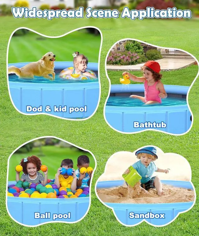 Alt view image 7 of 7 - 79 Inch Large Foldable Dog Pool, 0.55MM PVC 2-in-1 Portable Bathtub & Sprinkler, Heavy Duty Non-Slip Summer Water Toy for Dogs, Cats, Kids