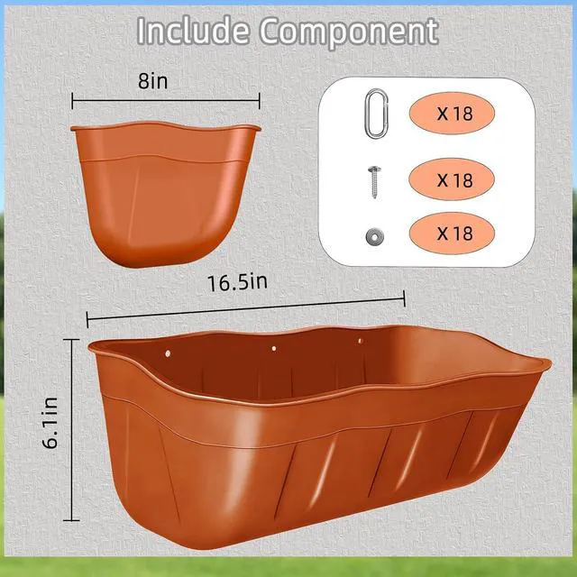 Alt view image 2 of 7 - 6 Pack 7.5 Quart Hanging Livestock Feed Trough BPA Free Plastic Poultry Feeder Waterer Fence Mount Feed Container for Chickens Ducks Goats Small Animals Terracotta