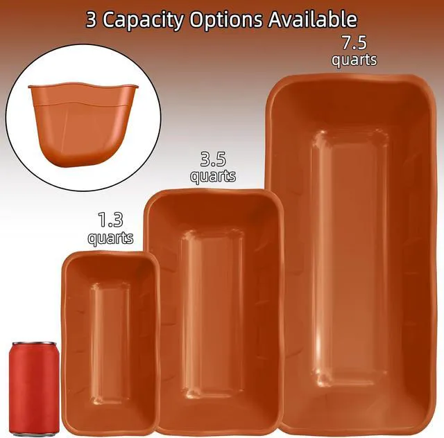 Alt view image 3 of 7 - 6 Pack 7.5 Quart Hanging Livestock Feed Trough BPA Free Plastic Poultry Feeder Waterer Fence Mount Feed Container for Chickens Ducks Goats Small Animals Terracotta