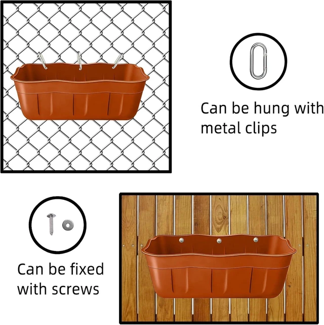 Alt view image 4 of 7 - 6 Pack 7.5 Quart Hanging Livestock Feed Trough BPA Free Plastic Poultry Feeder Waterer Fence Mount Feed Container for Chickens Ducks Goats Small Animals Terracotta