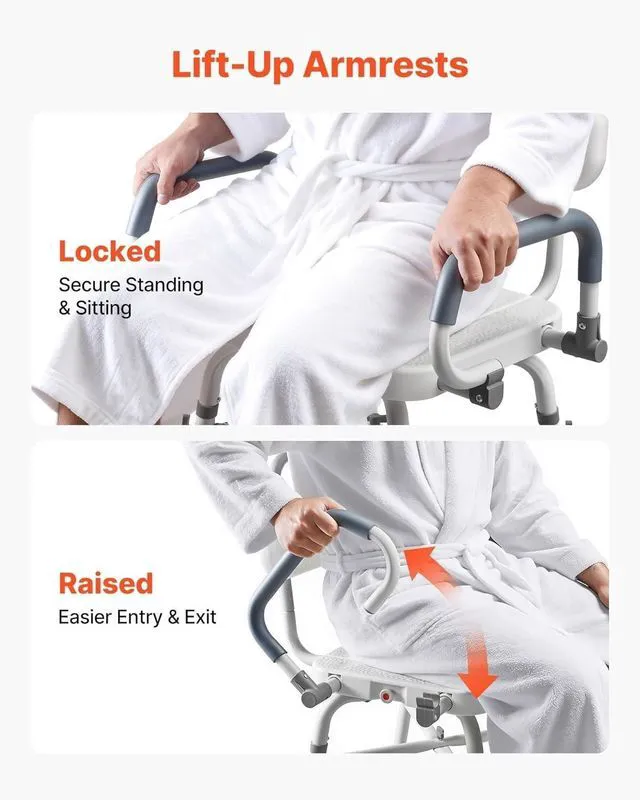 Alt view image 3 of 6 - 360° Swivel Shower Chair with Arms and Back, 500 lbs Heavy Duty, Height Adjustable Bath Bench for Shower Stall, Bathtub, Adults, Seniors, Disabled
