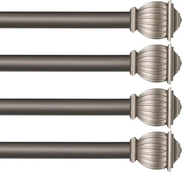 Main image of Adjustable 48-86" Window Curtain Rod, 5/8" Diameter Steel Tube, Pewter Finish, Soft Square Finials, 4-Pack
