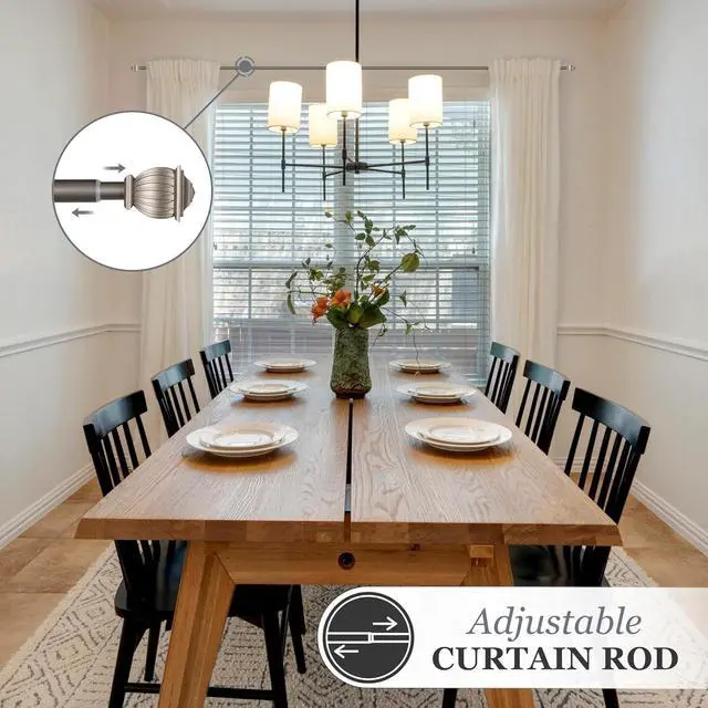 Alt view image 5 of 5 - Adjustable 48-86" Window Curtain Rod, 5/8" Diameter Steel Tube, Pewter Finish, Soft Square Finials, 4-Pack