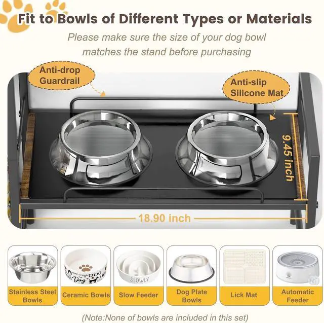 Alt view image 2 of 7 - Adjustable Elevated Dog Bowl Stand 4 Height Settings with 2 Feeding Stations Anti Slip Bowl Holder with Storage Basket Toy Bin for Small Medium Large Dogs
