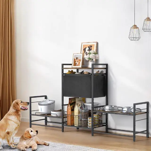 Alt view image 7 of 7 - Adjustable Elevated Dog Bowl Stand 4 Height Settings with 2 Feeding Stations Anti Slip Bowl Holder with Storage Basket Toy Bin for Small Medium Large Dogs