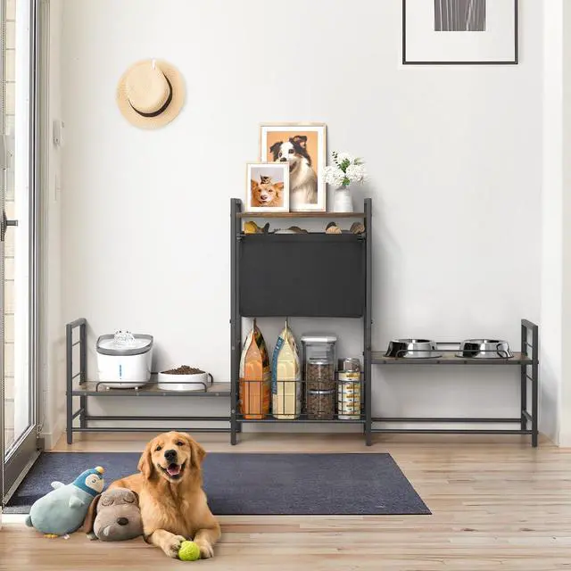 Alt view image 6 of 7 - Adjustable Elevated Dog Bowl Stand 4 Height Settings with 2 Feeding Stations Anti Slip Bowl Holder with Storage Basket Toy Bin for Small Medium Large Dogs