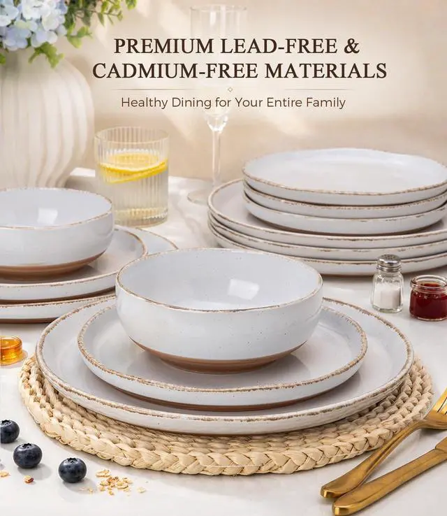 Alt view image 5 of 7 - 24-Piece White Stoneware Dinnerware Set for 8, Ceramic Plates and Bowls Combo with Wavy Rim, Scratch Resistant Tableware, Dishwasher Microwave Freezer Safe for Home Dining