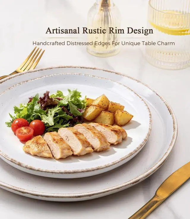 Alt view image 7 of 7 - 24-Piece White Stoneware Dinnerware Set for 8, Ceramic Plates and Bowls Combo with Wavy Rim, Scratch Resistant Tableware, Dishwasher Microwave Freezer Safe for Home Dining