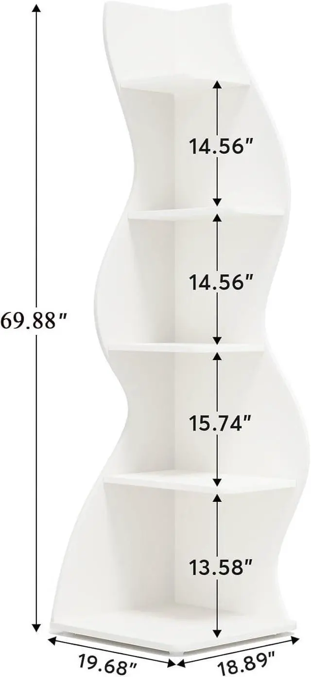 Alt view image 3 of 7 - 5-Tier Modern Wall Corner Bookshelf, Unique Sea Grass-Inspired Storage Rack Plant Stand, Stylish Small Corner Bookcase for Living Room Home Office, White (1PC)