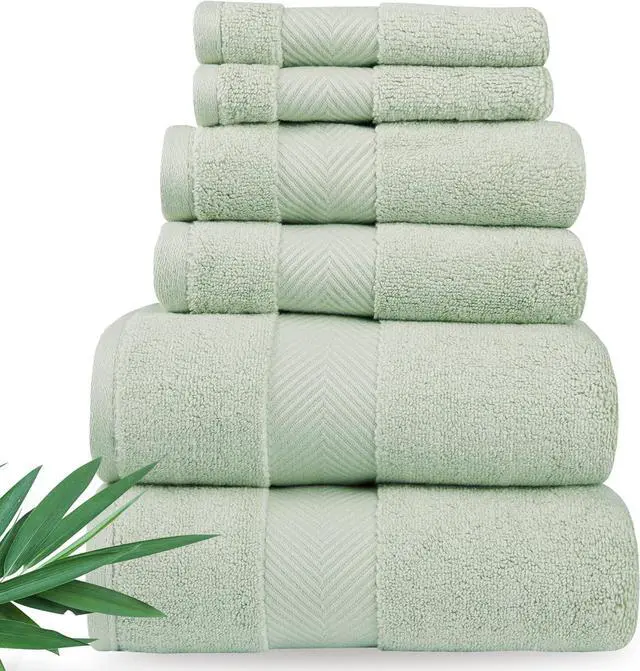 Main image of 6 Piece Viscose from Bamboo Zero Twist Cotton Bath Towel Set 700 GSM Absorbent Quick Dry Eucalyptus Green Bathroom Towels