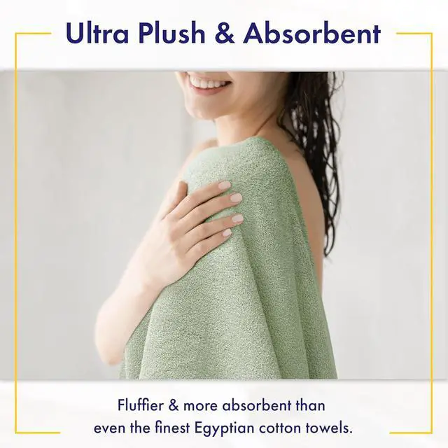 Alt view image 3 of 5 - 6 Piece Viscose from Bamboo Zero Twist Cotton Bath Towel Set 700 GSM Absorbent Quick Dry Eucalyptus Green Bathroom Towels