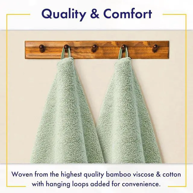 Alt view image 4 of 5 - 6 Piece Viscose from Bamboo Zero Twist Cotton Bath Towel Set 700 GSM Absorbent Quick Dry Eucalyptus Green Bathroom Towels