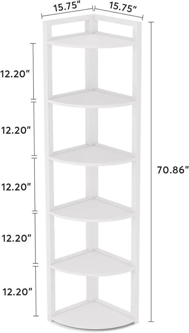 Alt view image 2 of 7 - 6-Tier 70.9 Inch Tall Corner Shelf, 0.6" Thick Board & Metal Frame Storage Rack, Modern Small Bookcase for Living Room Home Office Kitchen Small Space White
