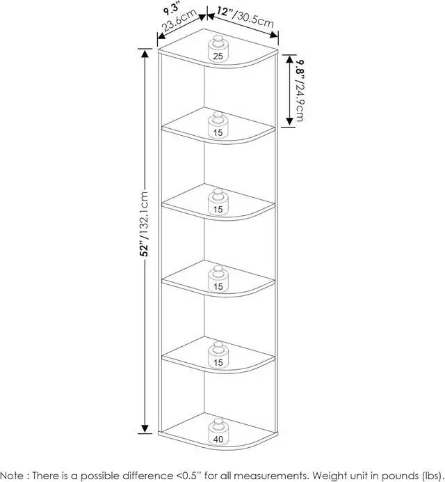 Alt view image 3 of 7 - 5-Tier Corner Bookshelf with Curved Open Shelves, Composite Wood Standing Storage Rack for Living Room Bedroom Home Office, French Oak 9.3x12x51.7 Inch