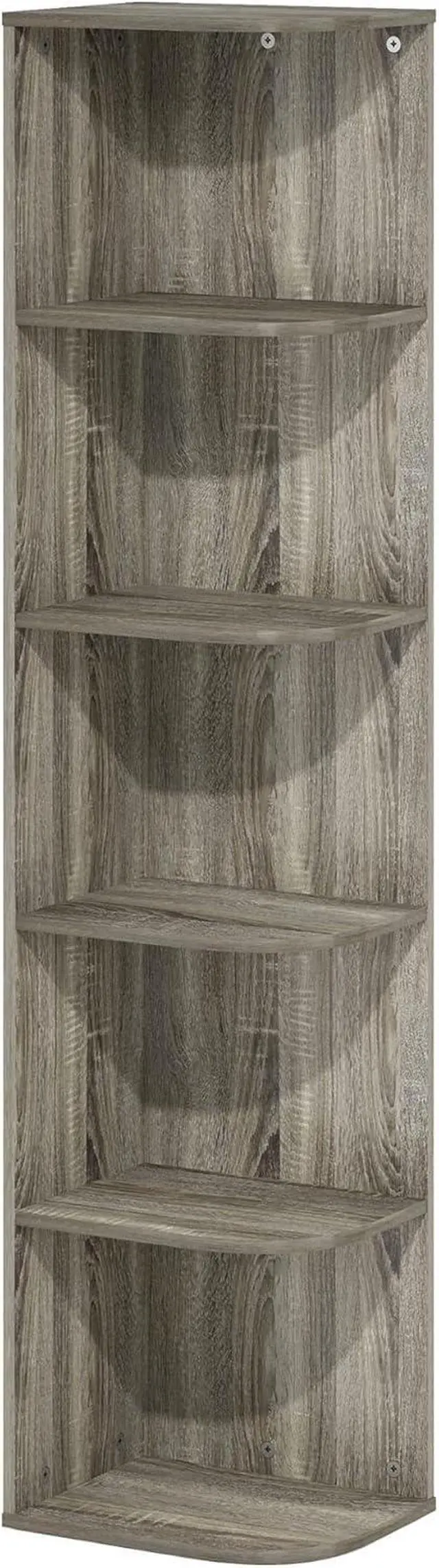 Alt view image 6 of 7 - 5-Tier Corner Bookshelf with Curved Open Shelves, Composite Wood Standing Storage Rack for Living Room Bedroom Home Office, French Oak 9.3x12x51.7 Inch