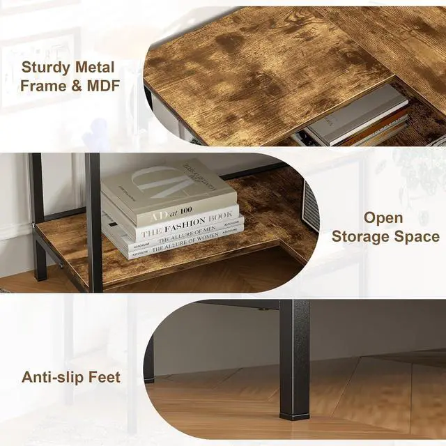 Alt view image 5 of 7 - L-Shaped Corner Storage Stand 3 Tier Open Shelf, Metal Frame & Engineered Wood Organizer for Home Office Kitchen Living Room, Brown