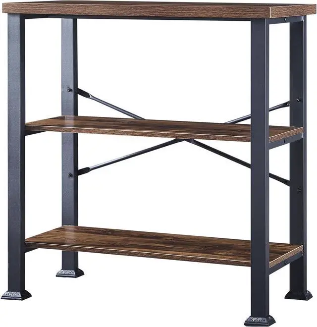 Alt view image 7 of 7 - 3 Tier Industrial Bookshelf, 31.5 Inch Wide Rustic Brown Open Storage Shelf, Sturdy Metal Frame Bookcase with Adjustable Feet, Multipurpose Display Shelf for Living Room Bedroom Office
