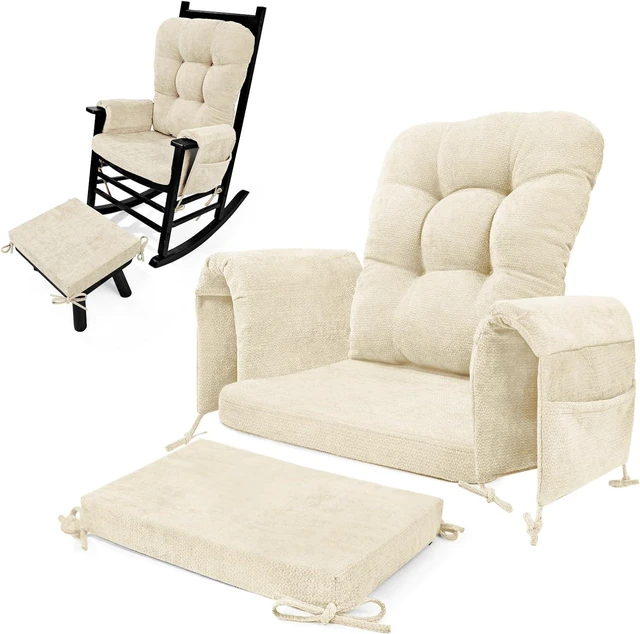 Main image of 5 Piece Chenille Glider Rocker Replacement Cushion Set, Thick Foam Support Cushions with Storage Pocket, Non Slip Washable Full Set for Nursery Living Room