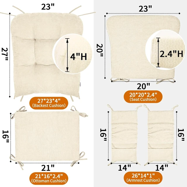 Alt view image 2 of 7 - 5 Piece Chenille Glider Rocker Replacement Cushion Set, Thick Foam Support Cushions with Storage Pocket, Non Slip Washable Full Set for Nursery Living Room
