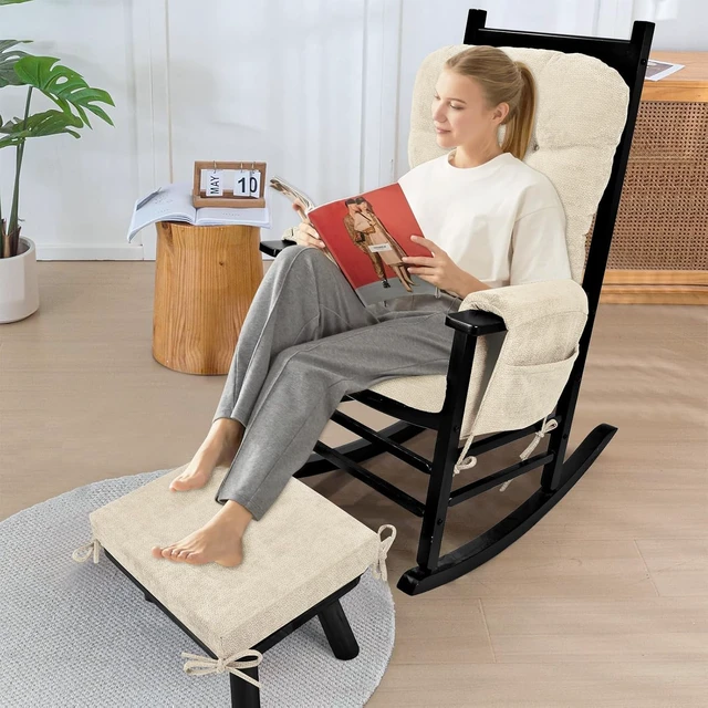 Alt view image 7 of 7 - 5 Piece Chenille Glider Rocker Replacement Cushion Set, Thick Foam Support Cushions with Storage Pocket, Non Slip Washable Full Set for Nursery Living Room