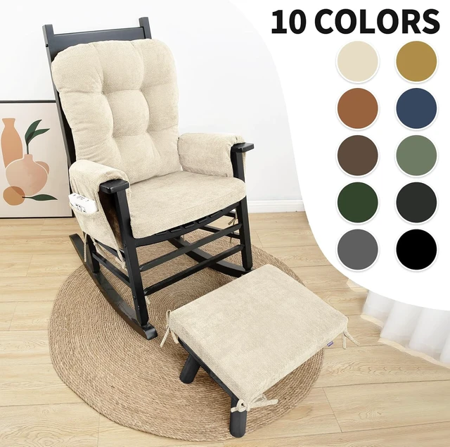 Alt view image 6 of 7 - 5 Piece Chenille Glider Rocker Replacement Cushion Set, Thick Foam Support Cushions with Storage Pocket, Non Slip Washable Full Set for Nursery Living Room