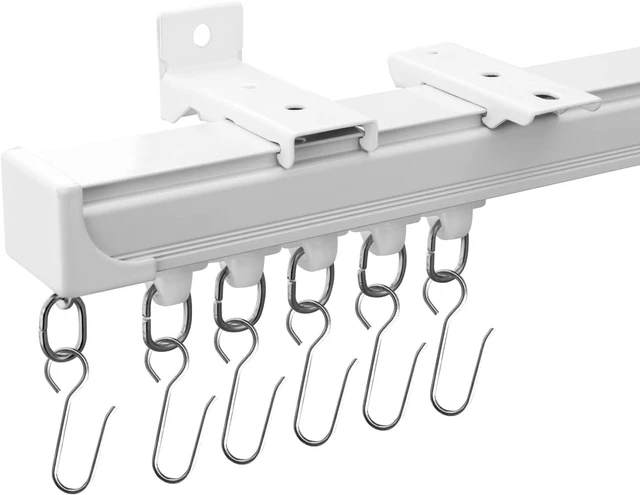 Main image of 18 FT White Aluminum Alloy Curtain Track, Ceiling & Wall Mount Silent Sliding Rail, Heavy Duty Anti-Corrosion Flexible Room Divider Track with Hooks for Indoor Outdoor Use