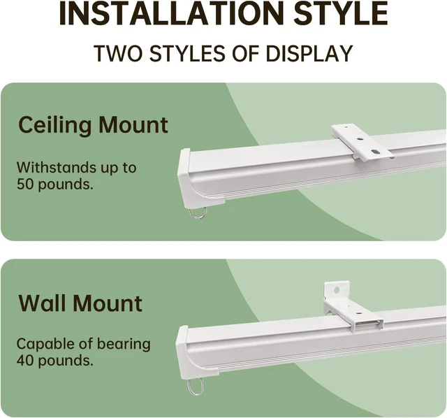 Alt view image 4 of 6 - 18 FT White Aluminum Alloy Curtain Track, Ceiling & Wall Mount Silent Sliding Rail, Heavy Duty Anti-Corrosion Flexible Room Divider Track with Hooks for Indoor Outdoor Use