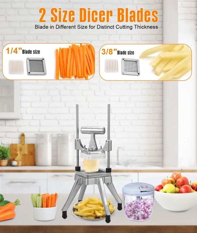 Alt view image 2 of 7 - Heavy Duty Manual Vegetable Chopper Dicer, Aluminum Alloy Frame Food Cutter with 1/4" & 3/8" Stainless Steel Blades, Commercial Food Prep Tool for Onion Potato Pepper Fruits