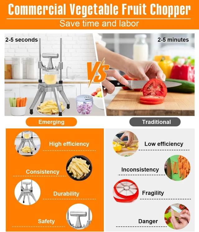 Alt view image 3 of 7 - Heavy Duty Manual Vegetable Chopper Dicer, Aluminum Alloy Frame Food Cutter with 1/4" & 3/8" Stainless Steel Blades, Commercial Food Prep Tool for Onion Potato Pepper Fruits