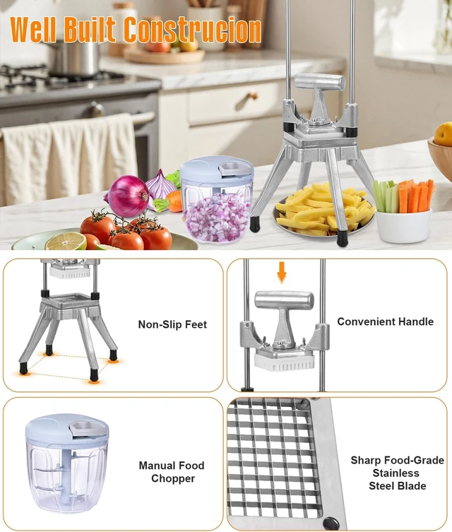 Alt view image 4 of 7 - Heavy Duty Manual Vegetable Chopper Dicer, Aluminum Alloy Frame Food Cutter with 1/4" & 3/8" Stainless Steel Blades, Commercial Food Prep Tool for Onion Potato Pepper Fruits