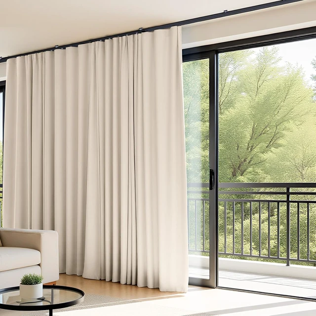 Alt view image 2 of 6 - 150 x 96 Inch Blackout Room Divider Curtain Set, Flexible Bendable Ceiling Track Privacy Partition, Adjustable Light Control Washable Fabric Space Separator for Bedroom Living Room Office, Beige