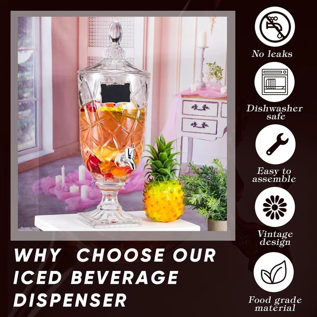 Alt view image 3 of 6 - 2 Pack 1.3 Gallon Clear Glass Drink Dispensers with Spigot, Vintage Crystal Beverage Server with Chalkboard Signs, Reusable Large Capacity Water Juice Drink Container for Home Bar Wedding Party Buffet