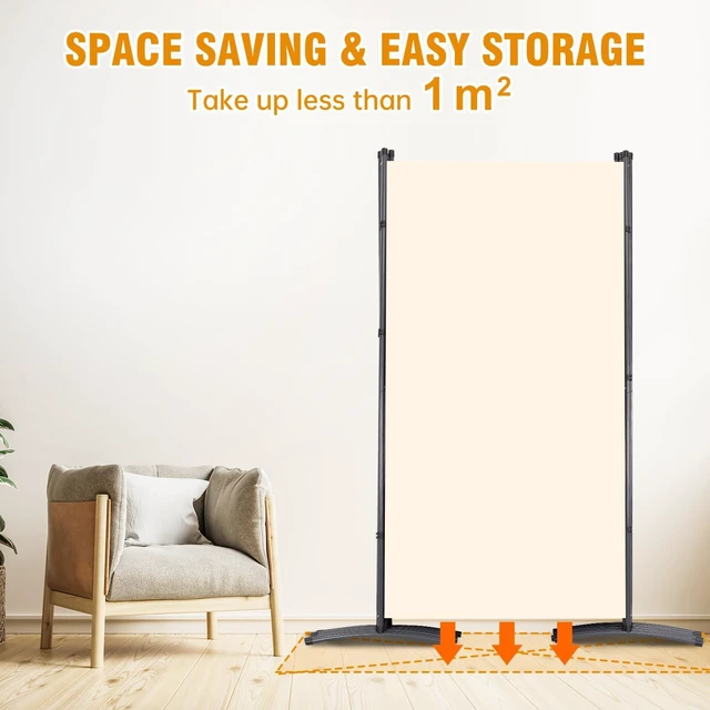 Alt view image 2 of 6 - 6 Panel 6FT Folding Privacy Screen, 204 x 71 Inch Freestanding Room Divider, Powder Coated Metal Frame, Wide Curved Stable Base, Waterproof PE Fabric Partition for Home Office Classroom Garage, Beige
