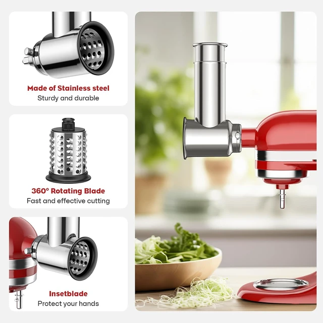 Alt view image 5 of 7 - 2-in-1 Stand Mixer Attachment Set, Food Grade Metal Meat Grinder with Sausage Stuffer Tubes and Stainless Steel Slicer Shredder Grater, Multi Blades Kitchen Food Processing Accessories