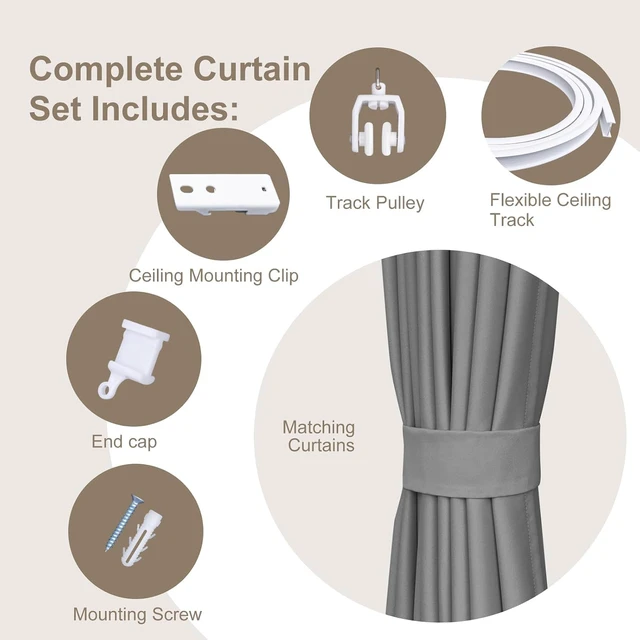Alt view image 2 of 6 - 180 x 108 Inch Blackout Room Divider Curtain Set, Flexible Bendable Ceiling Track with Silent Pulley, Triple Weave Polyester Washable Privacy Partition Screen for Home Office Patio School, Grey