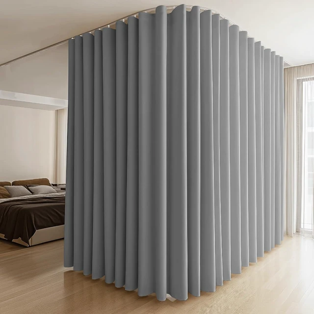 Main image of 180 x 108 Inch Blackout Room Divider Curtain Set, Flexible Bendable Ceiling Track with Silent Pulley, Triple Weave Polyester Washable Privacy Partition Screen for Home Office Patio School, Grey