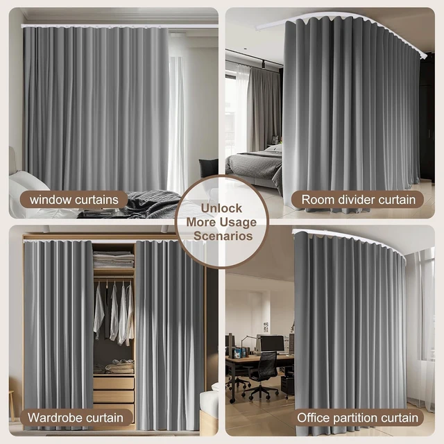 Alt view image 6 of 6 - 180 x 108 Inch Blackout Room Divider Curtain Set, Flexible Bendable Ceiling Track with Silent Pulley, Triple Weave Polyester Washable Privacy Partition Screen for Home Office Patio School, Grey