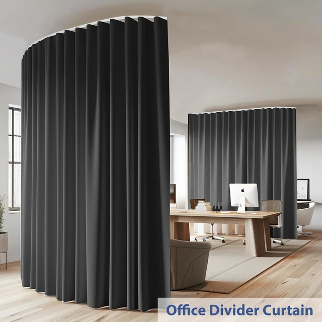 Alt view image 2 of 6 - 15 x 10FT Ceiling Mounted Room Divider Curtain Set, Flexible Bendable Track, Blackout Noise Insulation Fabric Partition, Removable Privacy Screen for Bedroom Office Garage, Black White