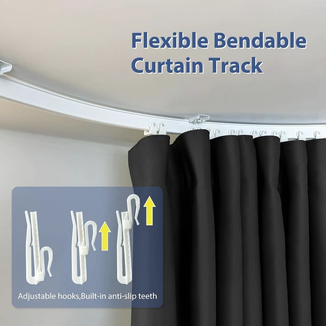 Alt view image 5 of 6 - 15 x 10FT Ceiling Mounted Room Divider Curtain Set, Flexible Bendable Track, Blackout Noise Insulation Fabric Partition, Removable Privacy Screen for Bedroom Office Garage, Black White