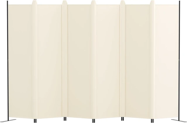 Main image of 6 Panel 6FT Folding Privacy Screen, 120 x 72 Inch Freestanding Room Divider with Gap Cover Strips, Iron Frame UV Resistant Polyester Partition, Portable Temporary Wall for Home Office, Beige