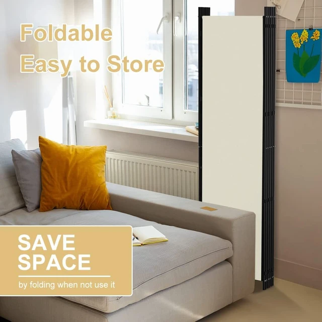 Alt view image 3 of 7 - 6 Panel 6FT Folding Privacy Screen, 120 x 72 Inch Freestanding Room Divider with Gap Cover Strips, Iron Frame UV Resistant Polyester Partition, Portable Temporary Wall for Home Office, Beige