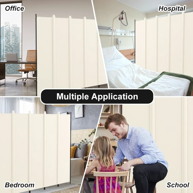 Alt view image 6 of 7 - 6 Panel 6FT Folding Privacy Screen, 120 x 72 Inch Freestanding Room Divider with Gap Cover Strips, Iron Frame UV Resistant Polyester Partition, Portable Temporary Wall for Home Office, Beige