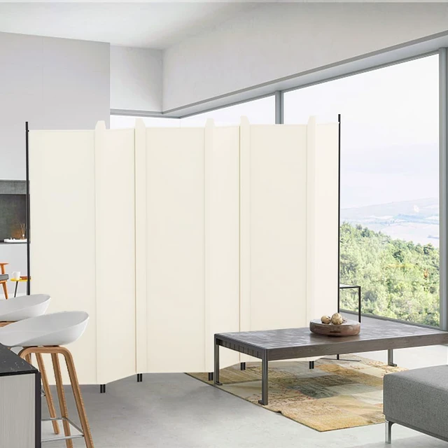 Alt view image 7 of 7 - 6 Panel 6FT Folding Privacy Screen, 120 x 72 Inch Freestanding Room Divider with Gap Cover Strips, Iron Frame UV Resistant Polyester Partition, Portable Temporary Wall for Home Office, Beige