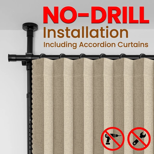 Alt view image 3 of 7 - 100% Blackout Room Divider Curtain, Sound Dampening No Drill Privacy Partition, Wrinkle Free Ceiling to Floor Temporary Wall for Office Dorm Apartment, Beige W100 x L96